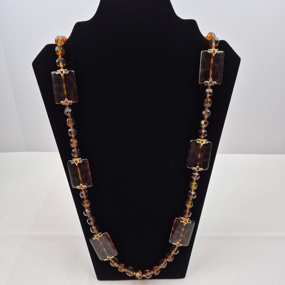 Joan Rivers Tortoise Lucite Bead Necklace 39" Long Gold Tone Statement Signed - Picture 4 of 12